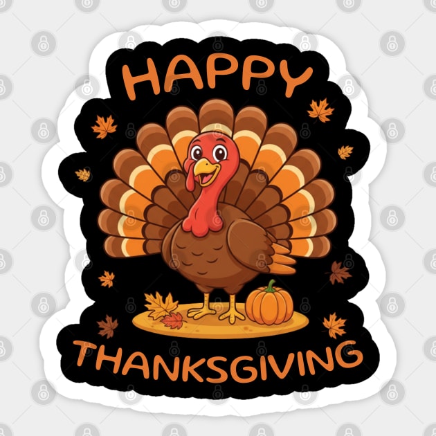 Happy Thanksgiving Turkey - Funny Fall Harvest Holiday Sticker by Creatifly Graphic Tees